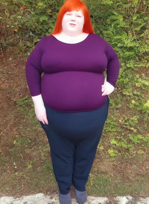 Prompt: professional full body photo of a young fat obese redhead woman