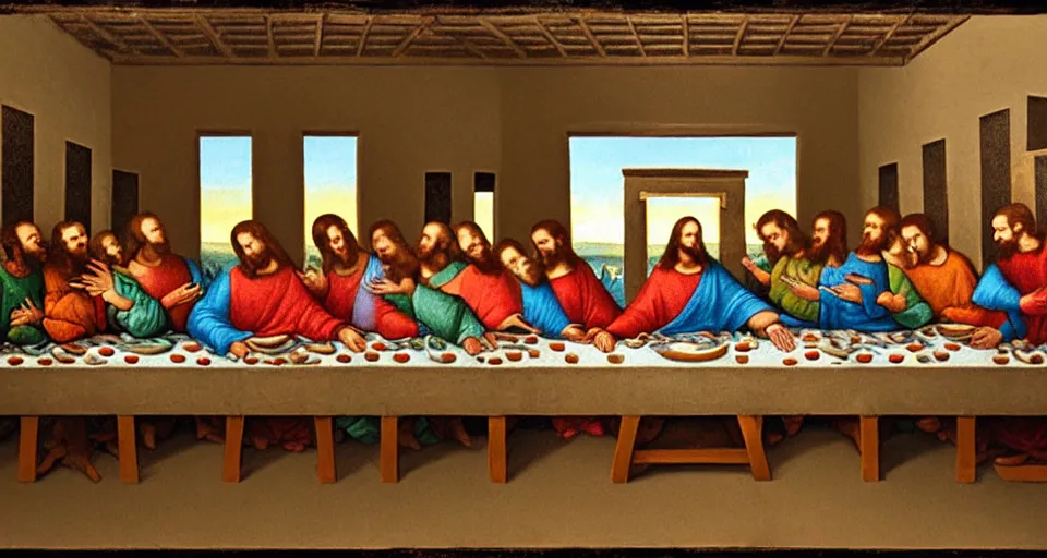 Image similar to The Last Supper, but every character is a baby