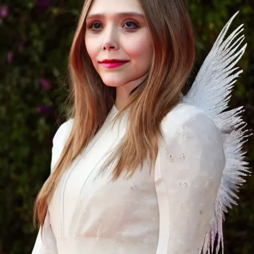 Image similar to elizabeth olsen as an angelic being, very elegant art style