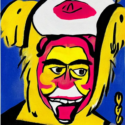 Image similar to expressionist painting of jim helwig the ultimate warrior wearing his signature face paint while lifting a gargantuan plate of tacos over his head, style of otto dix, hans mertens