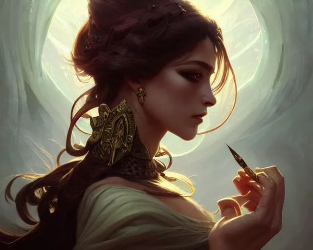 Image similar to eye makeup design, deep focus, d & d, fantasy, intricate, elegant, highly detailed, digital painting, artstation, concept art, matte, sharp focus, illustration, hearthstone, art by artgerm and greg rutkowski and alphonse mucha