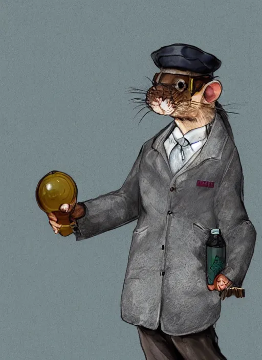 Image similar to portrait of a pet rat dressed as an english professor, standing in a chemistry lab, digital art, artstation