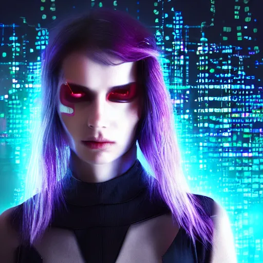 Prompt: cyberpunk girl wearing a neuralink device on her temples