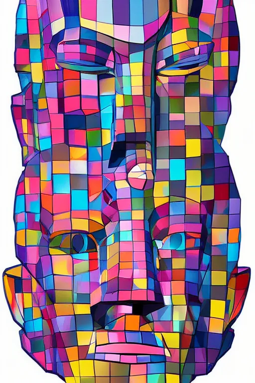 Image similar to cubist moai statue cutout digital illustration cartoon colorful beeple