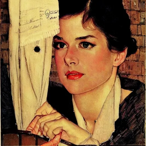 Image similar to portrait of a woman's eye with warm eyes, beautiful and elegant, warm and seductive ， detailed depiction, norman rockwell, jacob collins, tom lovell, frank school