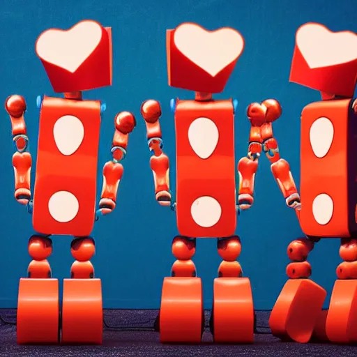 Prompt: robots dancing playing with hearts