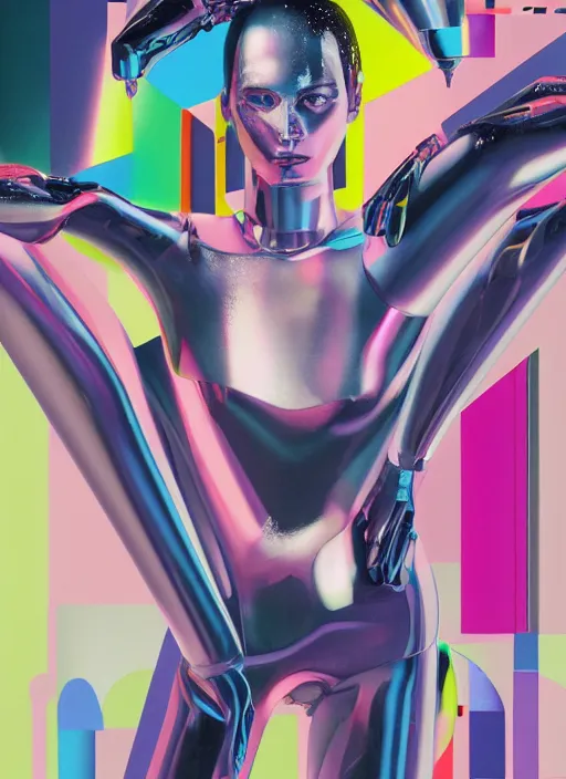 Image similar to futuristic lasers tracing, colorsmoke, fullbodysuit, pyramid hoodvisor, raindrops, wet, oiled, beautiful cyborg girl, by steven meisel, kaws, rolf armstrong, mondrian, hannah af klint perfect geometry abstract acrylic, octane hyperrealism photorealistic airbrush collage painting, monochrome, neon fluorescent colors, minimalist rule of thirds, eighties eros