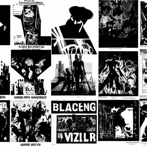 Image similar to collage, frank Miller, black and white