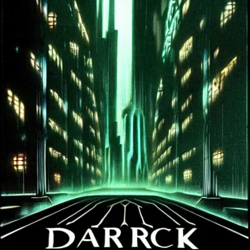 Image similar to fantastic poster of the movie, Dark City 1988 by sci-fi, concept art, awarded, fullly detailed, soft lighting, sharp focus,illustration, 8K Resolution HD, High quality image