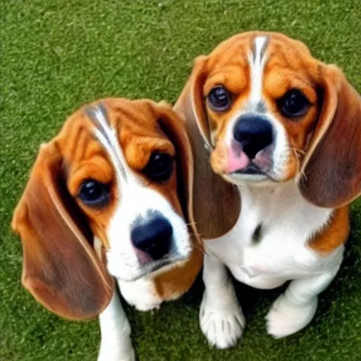 Prompt: a beagle with one body and two heads