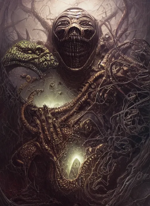 Prompt: eldritch spaceship mf doom reptile eyes, horror movie poster, intricate, elegant, highly detailed, centered, digital painting, artstation, concept art, smooth, sharp focus, illustration, artgerm, tomasz alen kopera, peter mohrbacher, donato giancola, joseph christian leyendecker, wlop, frank frazetta