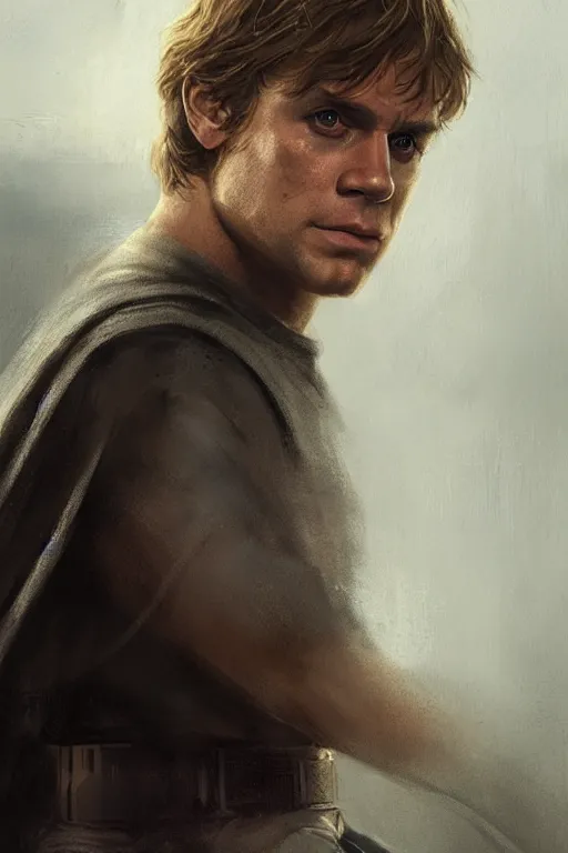 Prompt: candid portrait of henry cavill as luke skywalker by greg rutkowski