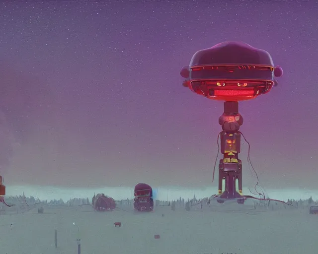 Prompt: an alien visitor looms over a small rural town, by Simon Stålenhag, 8k, intricate detail, trending on artstation