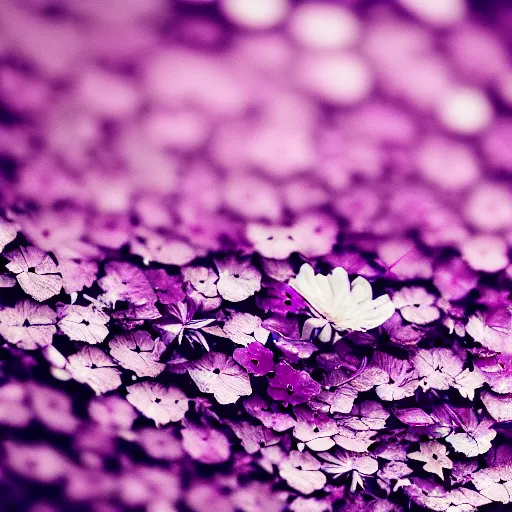 Image similar to closeup photo of purple flower petal flying above a city, aerial view, shallow depth of field, cinematic, 8 0 mm, f 1. 8