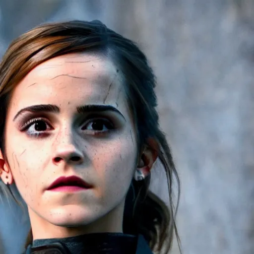 Prompt: photo of emma watson as lexa in the 1 0 0 ( tv series ), close up, war paint