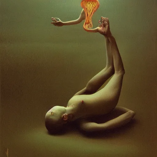 Image similar to birth, painted by zdzisław beksinski