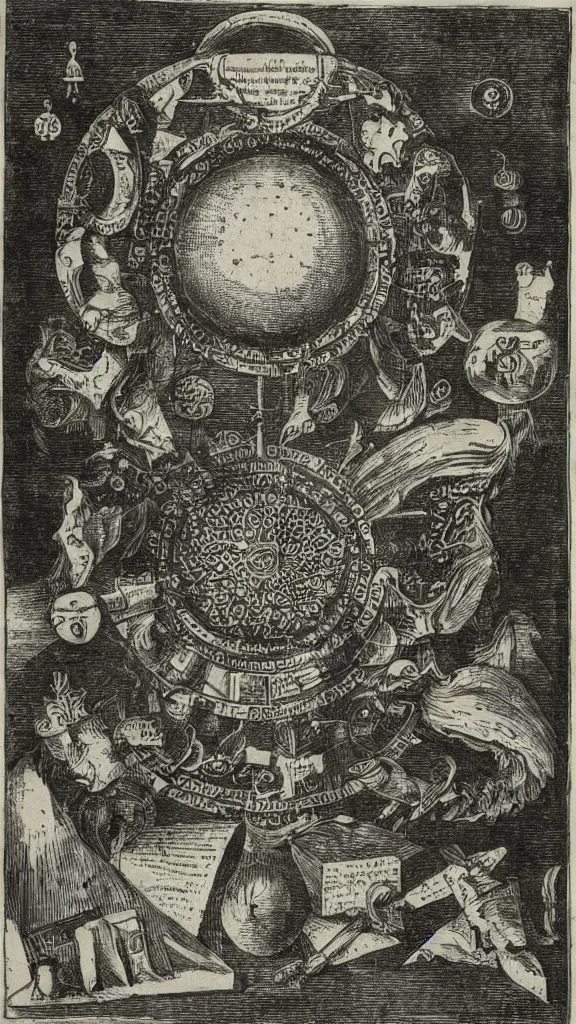 Image similar to esoteric etching print of an alchemists laboratory, amphitheatrum sapientiae aeternae, 1 5 9 5