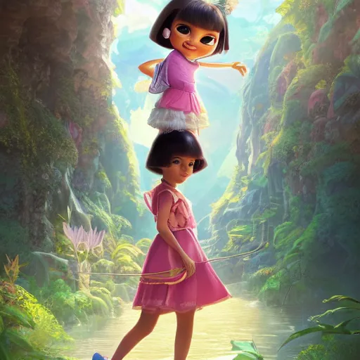 Prompt: A full-length portrait of a beautiful and elegant dora the explorer， full of details, matte painting, concept art, smooth, by Kittichai Rueangchaichan and wlop ，trending on cgsociety and artstation，8kHDR，light effect