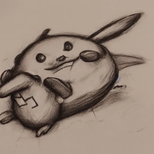 Image similar to charcoal sketch of pikachu being eaten by a colony of ants