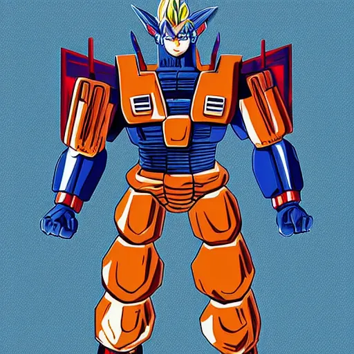 Prompt: Goku fused with optimus prime, digital art