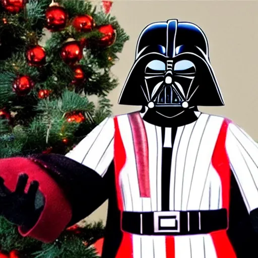 Prompt: A realistic photo of Darth Vader dressed as Santa