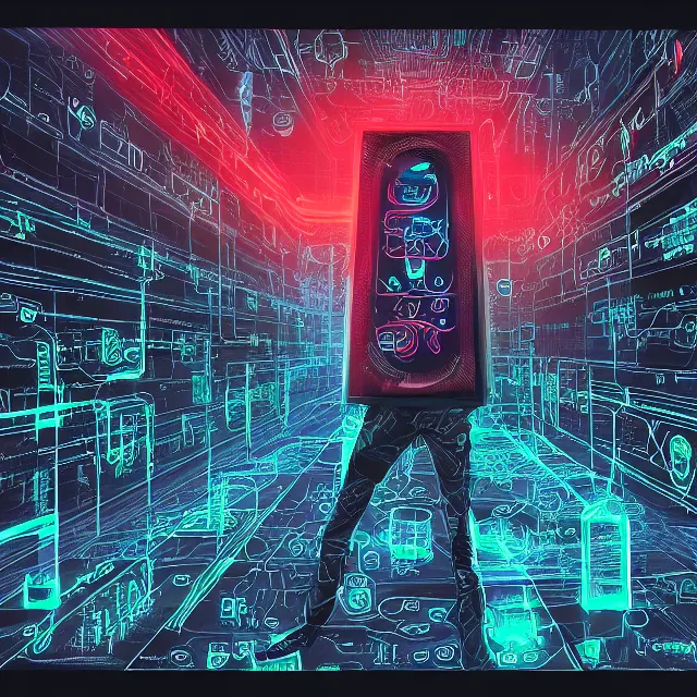 Image similar to a malevolent digital intelligence, portrait of a digital consciousness, glowing digital runes, motherboard circuitry, red eyes, hi tech, futurism, rhads!!!, james gurney, ( art fitzpatrick ), ( asaf hanuka ), ( ( barclay shaw ) ), ominous, saturday morning cartoon, clean linework, western animation