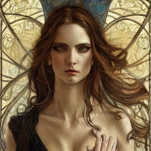 Image similar to an art nouveau painting in the style of donato giancola, and in the style of charlie bowater, and in the style of luis royo. symmetry, smooth, sharp focus, semi - realism, intricate detail.