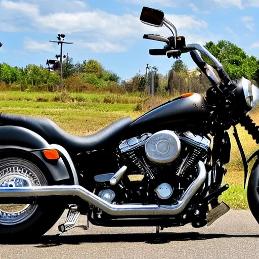 Prompt: giant bee on a Harley Davidson on the road, funny picture