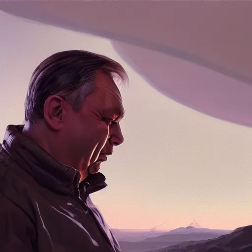 Prompt: viktor orban in a painting from stalenhag, 4 k, 8 k, hdr, artstation, concept art