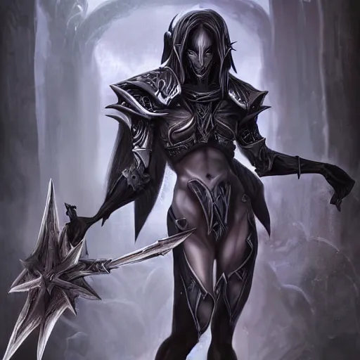 Image similar to dark elf death knight, artstation hall of fame gallery, editors choice, #1 digital painting of all time, most beautiful image ever created, emotionally evocative, greatest art ever made, lifetime achievement magnum opus masterpiece, the most amazing breathtaking image with the deepest message ever painted, a thing of beauty beyond imagination or words