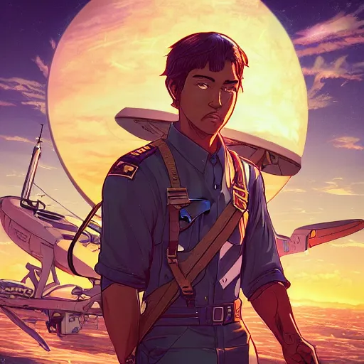 Image similar to the second coming of captain malcom reynolds, by dan mumford, yusuke murata, makoto shinkai, ross tran, intricate detail, cinematic, 8 k, cel shaded, featured on artstation, pixiv