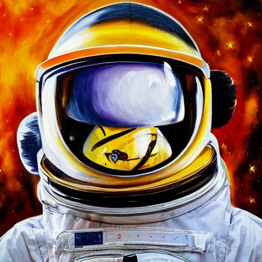 Prompt: oil painting of a big bee face in a astronaut suit with helmet, 35mm, photo, Epic, cinematic, highly detailed and intricate