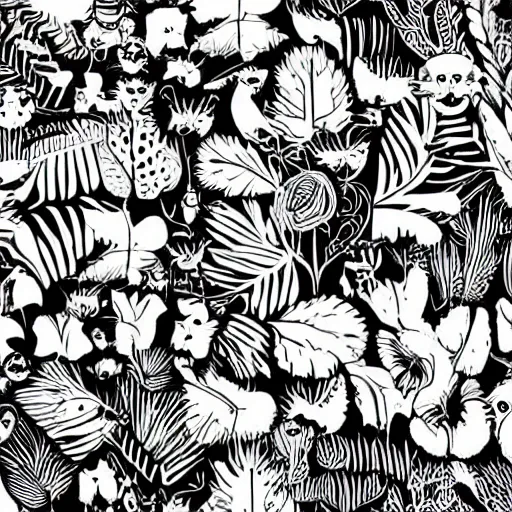 Image similar to animals and plants on a black background, wallpaper, Illustration, Anatomical Drawing, Painting