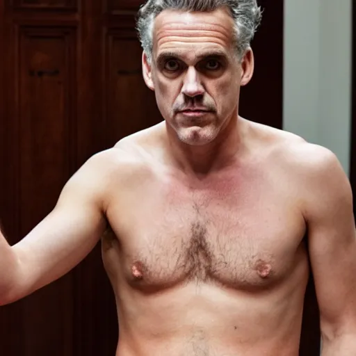 Prompt: jordan peterson shirtless and afraid