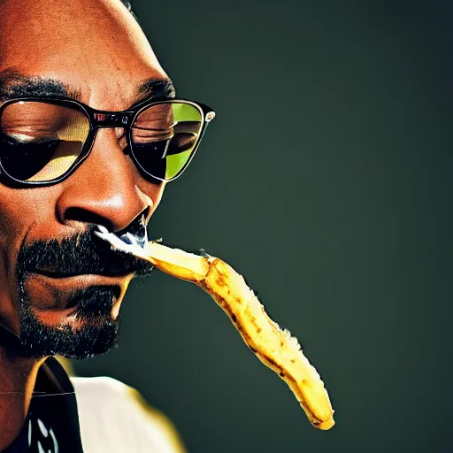 Image similar to Snoop Dogg smoking a banana, high details, detailed face, 4k