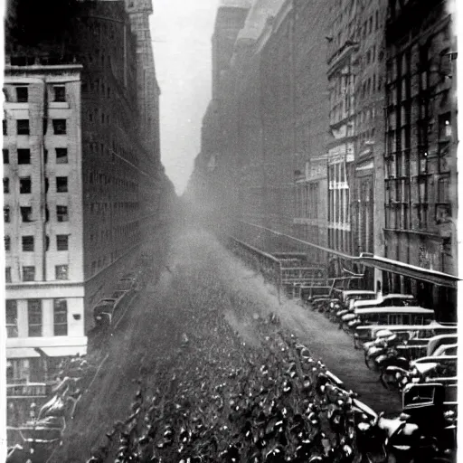 Image similar to a vintage photography of slenderman rampage through New York Streets, 1900's,
