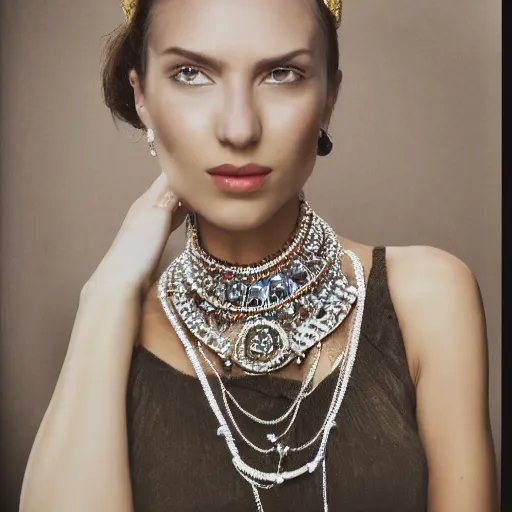 Prompt: woman dressed entirely with jewelry