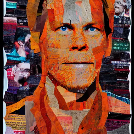 Prompt: a portrait of of kevin bacon constructed from bacon, collage, drop shadow, organic, layered composition, layers, texture, mcu, petals, highly textured, layered, sculpted, dynamic,