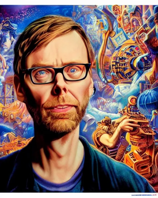 Image similar to stephen merchant, airbrush, drew struzan illustration art, key art, movie poster