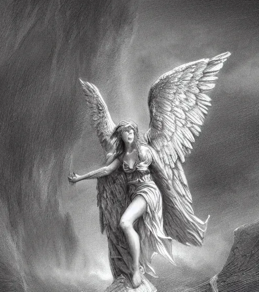 Prompt: fallen angel pencil illustration by gustave dore, highly detailed, centered, digital painting, artstation, concept art, smooth, sharp focus, illustration