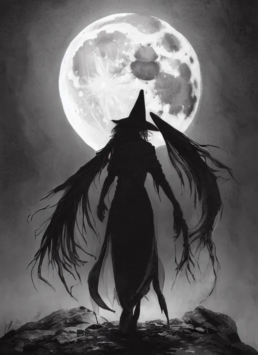 Prompt: portrait, silhouette of a witch in front of the full big moon, book cover, dramatic lighting, cinematic, establishing shot, extremly high detail, foto realistic, cinematic lighting, pen and ink, intricate line drawings, by Yoshitaka Amano, Ruan Jia, Kentaro Miura, Artgerm, post processed, concept art, artstation, matte painting, style by eddie mendoza, raphael lacoste, alex ross