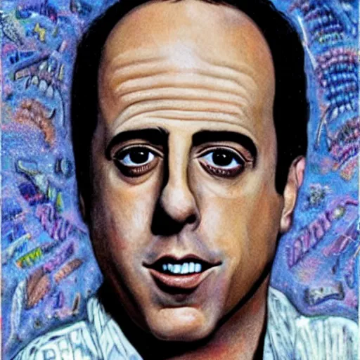 Prompt: jerry seinfeld, painted by hr giger