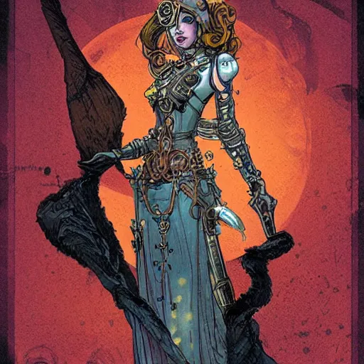 Image similar to an ethereal steampunk sith princess, grimdank tarot card by james jean and steven belledin