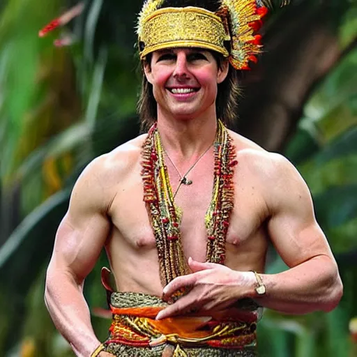 Image similar to tom cruise wearing traditional Bali dress