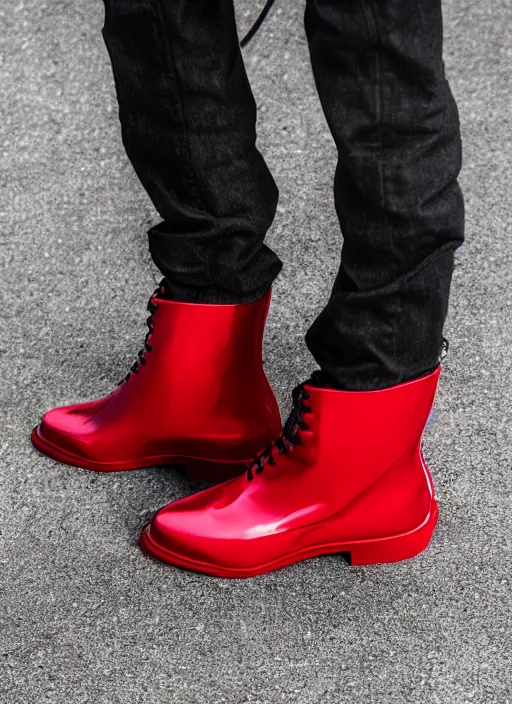 Image similar to hyperrealistic and heavy detailed balenciaga boots of whole lotta red by playboi carti, leica sl 2 5 0 mm, vivid color, high quality, high textured, real life