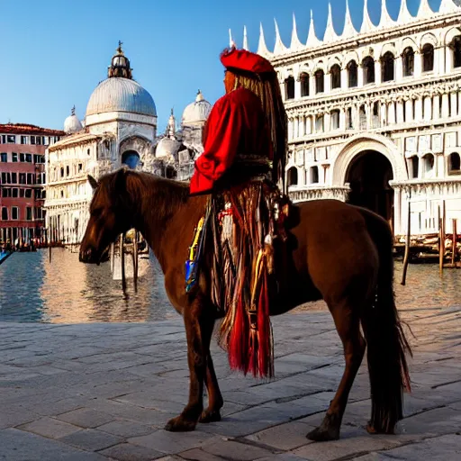 Image similar to photo of an Indian chief on a horse at St. Marco square in Venice, 50mm, beautiful photo