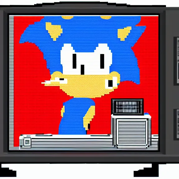 Image similar to sonic playing nintendo in old tv. pixel art. trending on artstation