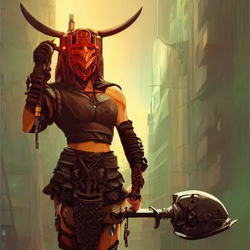 Image similar to cyberpunk viking helmet mask warrior goddess robot ninja fantasy, art gta 5 cover, official fanart behance hd artstation by jesper ejsing, by rhads, makoto shinkai and lois van baarle, ilya kuvshinov, ossdraws