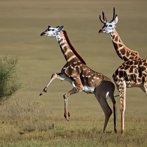 Image similar to photo of a deer shouting aggressively at a giraffe, giraffe doesn't care, award-winning photograph, national geographic, 8k