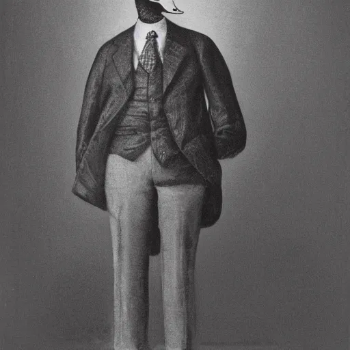 Image similar to a high detail photo of a man with a duck's head wearing a suit, antropomorphic, photorealism